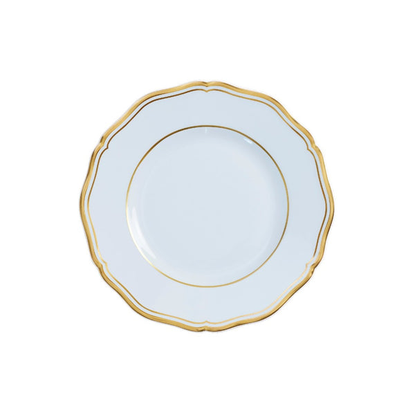 Bread & Butter Plate Mazurka Blue Grey by Raynaud in fine Limoges porcelain with gilded scalloped contour and soft blue-grey tones.