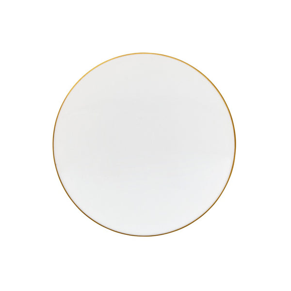White plate with a gold rim on a white background