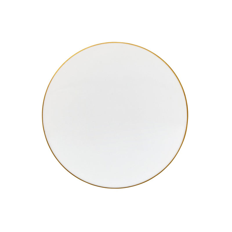 White plate with a gold rim on a white background