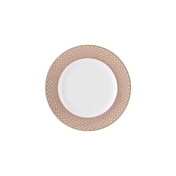 Francis Carreau Beige porcelain bread and butter plate with beige and gold check design by Rosenthal