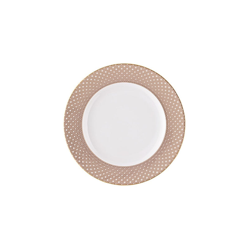 Francis Carreau Beige porcelain bread and butter plate with beige and gold check design by Rosenthal