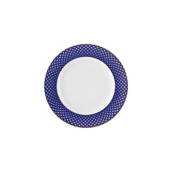 Francis Carreau Blue porcelain bread and butter plate with royal blue and gold check design by Rosenthal