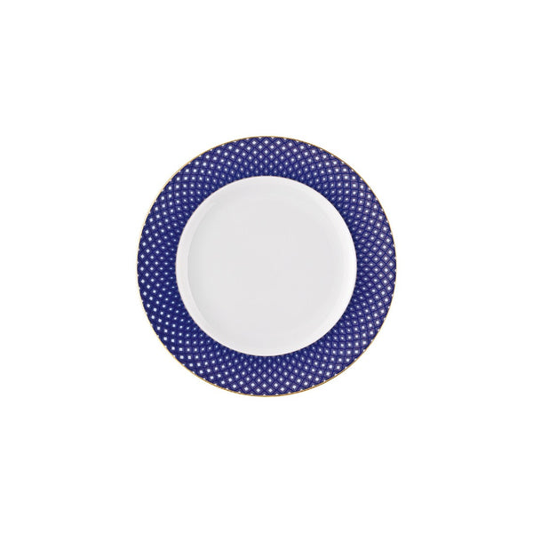 Francis Carreau Blue porcelain bread and butter plate with royal blue and gold check design by Rosenthal