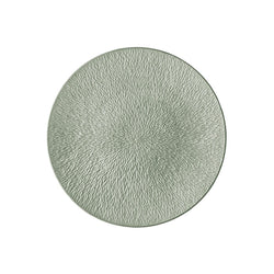 Raynaud Minéral Irisé Céladon porcelain bread and butter plate with engraved rim and iridescent celadon glaze