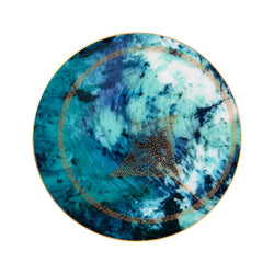 Haviland Océan Bleu Bread & Butter Plate with golden manta ray motif on Limoges porcelain in deep ocean blue tones.