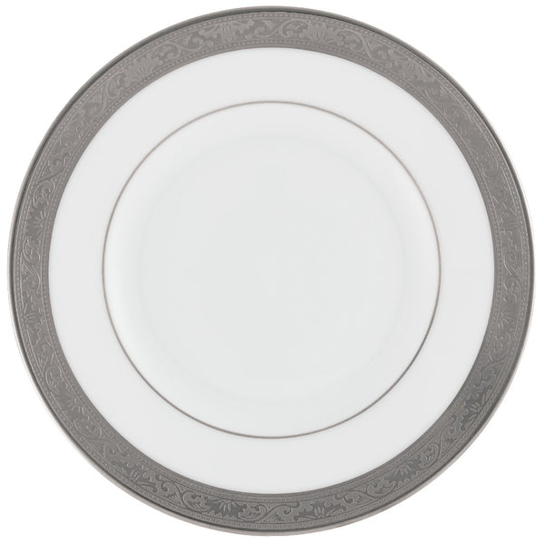 Ambassador Platine porcelain bread and butter plate by Raynaud with platinum rim and Renaissance-style border