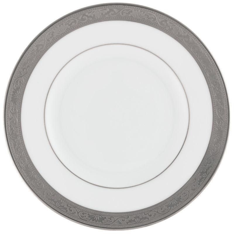 Ambassador Platine porcelain bread and butter plate by Raynaud with platinum rim and Renaissance-style border