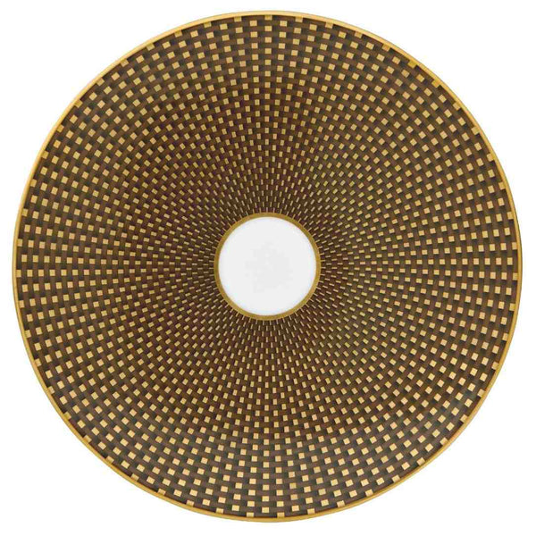 Raynaud Trésor brown porcelain bread plate with gold-accented honeycomb design