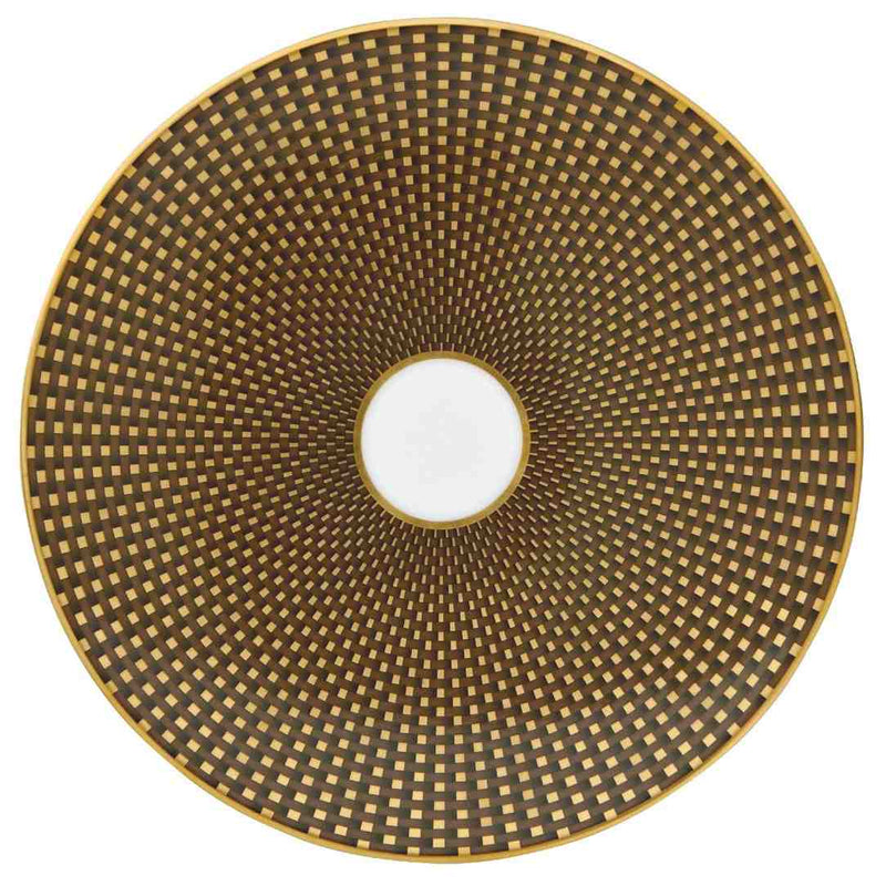 Raynaud Trésor brown porcelain bread plate with gold-accented honeycomb design