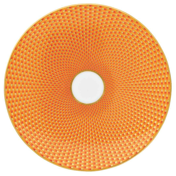 Raynaud Trésor orange porcelain bread plate with gold-accented honeycomb design