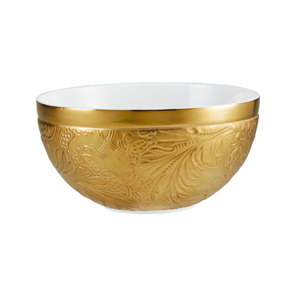Porcelain breakfast bowl with gold detailing from the Italian Renaissance Gold collection by Raynaud.