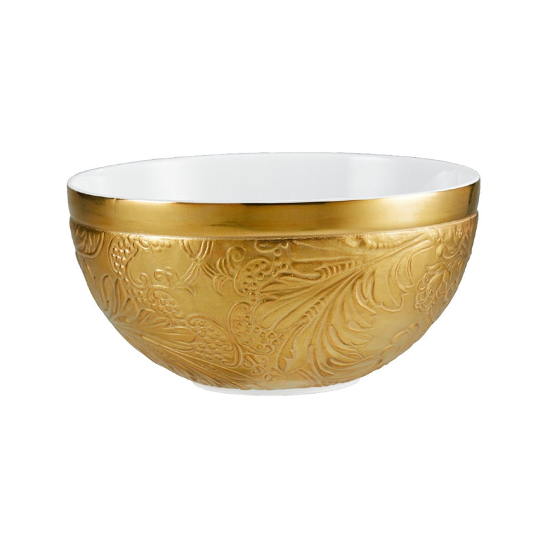 Porcelain breakfast bowl with gold detailing from the Italian Renaissance Gold collection by Raynaud.