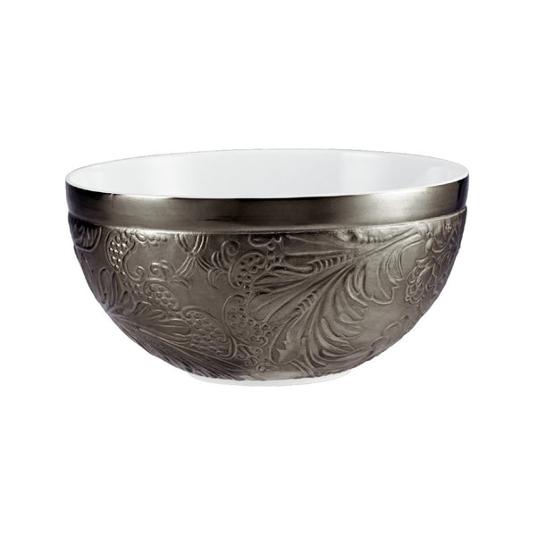 Porcelain breakfast bowl with platinum detailing from the Italian Renaissance Platinum collection by Raynaud.