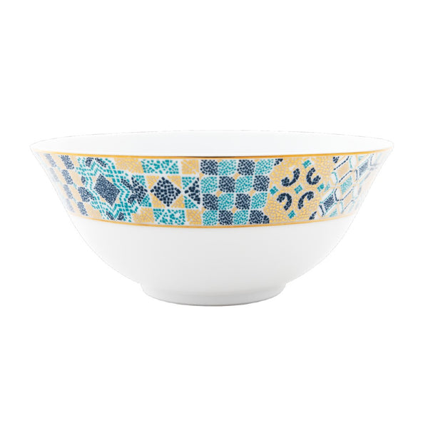Breakfast Bowl Portofino by Haviland in Limoges porcelain with blue and gold Mediterranean mosaic design.