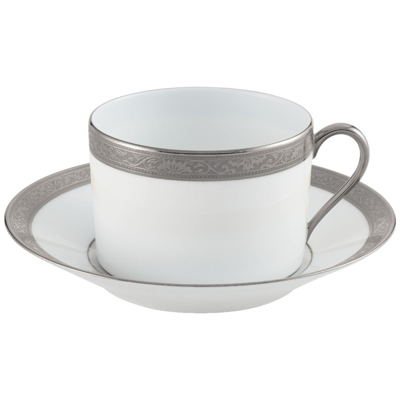 Raynaud Ambassador Platine porcelain breakfast cup and saucer with platinum inlay rim