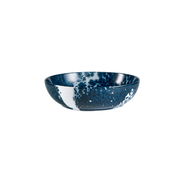 Side view of the Raynaud Abysses 17cm porcelain bowl in indigo and white