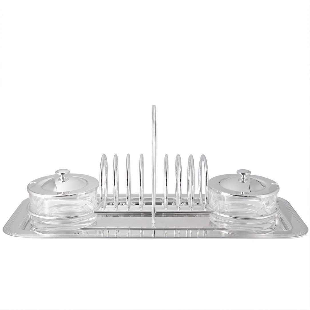 Breakfast Set with Toast Holder and Jam Pots Silver-Plated | Greggio ...
