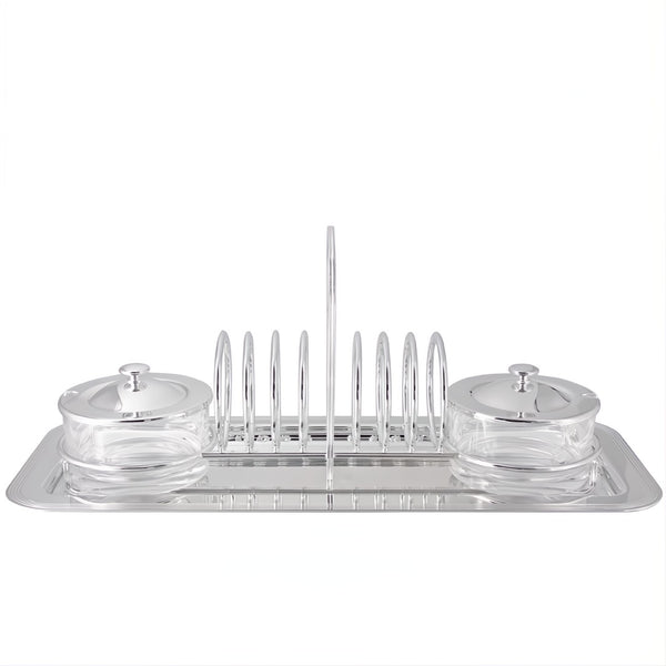 Breakfast Set with Toast Holder and Two Jam Pots Silver-Plated by Greggio