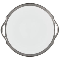 Raynaud Ambassador Platine 25cm porcelain cake dish with handles and platinum Renaissance border


