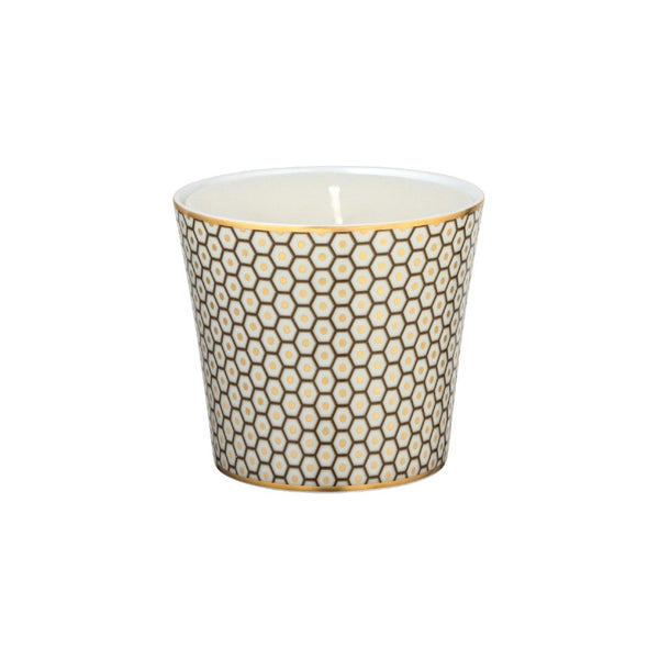 Raynaud Trésor brown porcelain candle with gold-accented honeycomb design in a luxury gift box