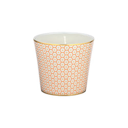 Raynaud Trésor orange porcelain candle with gold-accented honeycomb design in a luxury gift box