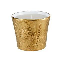Porcelain candle pot with radiant gold detailing from the Italian Renaissance Gold collection by Raynaud.