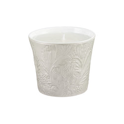 Italian Renaissance Irisé Pearl Grey candle pot by Raynaud in Limoges porcelain with engraved arabesques and pearl grey iridescence.