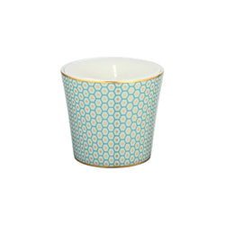 Raynaud Trésor turquoise porcelain candle with gold-accented honeycomb design in a luxury gift box