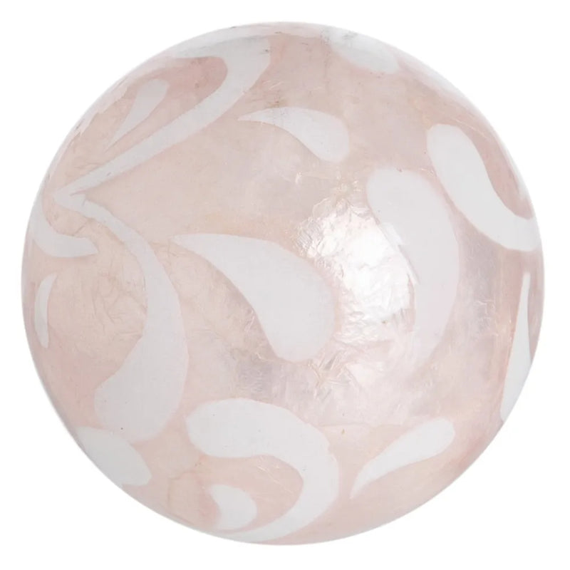 round capiz shell decorative ball in pink with wave like pattern
