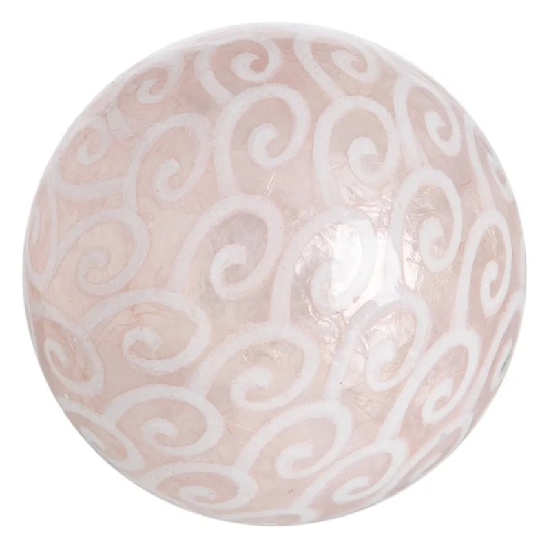 round capiz shell decorative ball in pink with sea waves like pattern