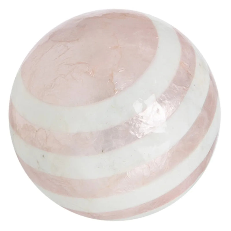round capiz shell decorative ball in pink with stripes like pattern