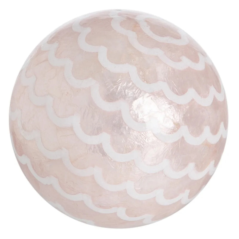 round capiz shell decorative ball in pink with wavey type like pattern