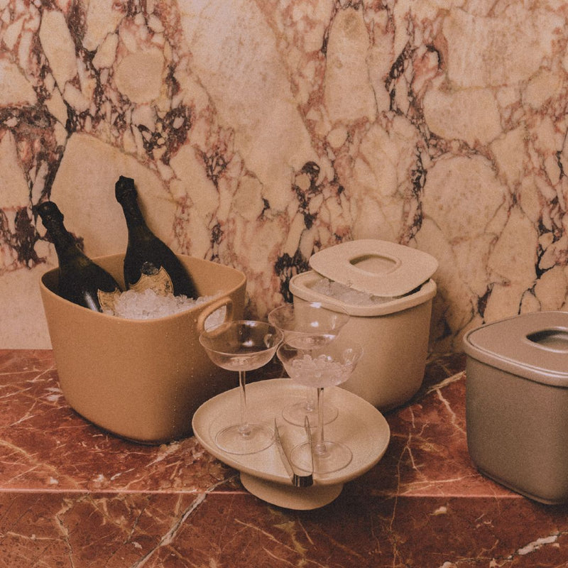 Styled bar with Cast Aluminium Ice Bucket Maris by Kelly Wearstler x Giobagnara