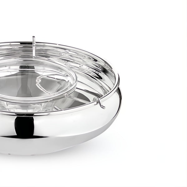 Close-up Silver-plated English caviar bowl with crystal insert by Greggio