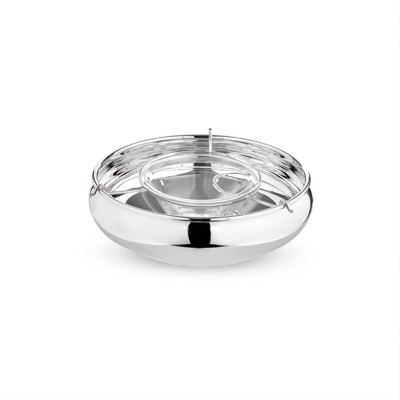 Silver-plated English caviar bowl with crystal insert by Greggio