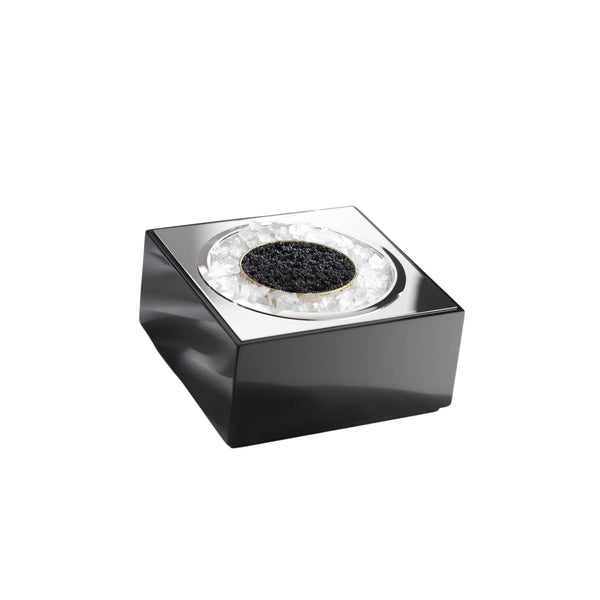 Blackline caviar box in Corian and silver-plated finish by Robbe & Berking