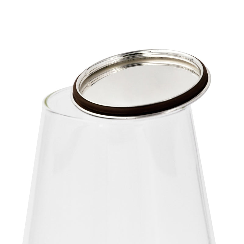 Close-up of the Cereal muesli jar with airtight silver-plated lid by Greggio, luxury breakfast storage from Amiramour’s Gourmet Breakfast Collection.