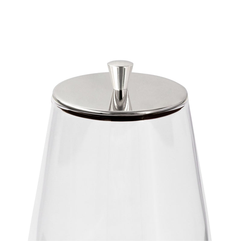 Close-up of the Borosilicate glass cereal muesli jar with airtight silver-plated lid by Greggio