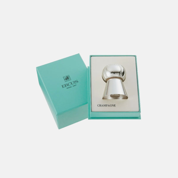 Ercuis Tuileries silver-plated champagne bottle stopper with rope detail in a gift box