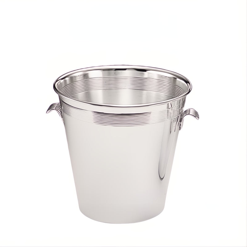 Silver-plated champagne bucket with ribbed detailing and handles by Greggio