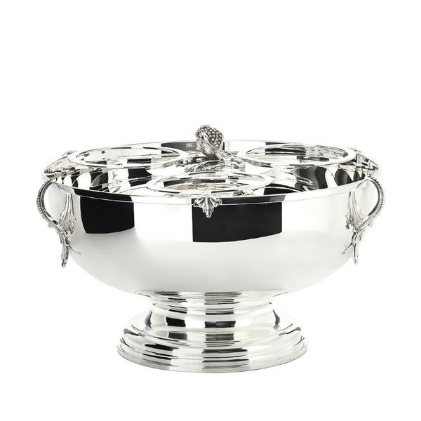 Silver-plated champagne cooler for three bottles by Schiavon, featuring ornate top