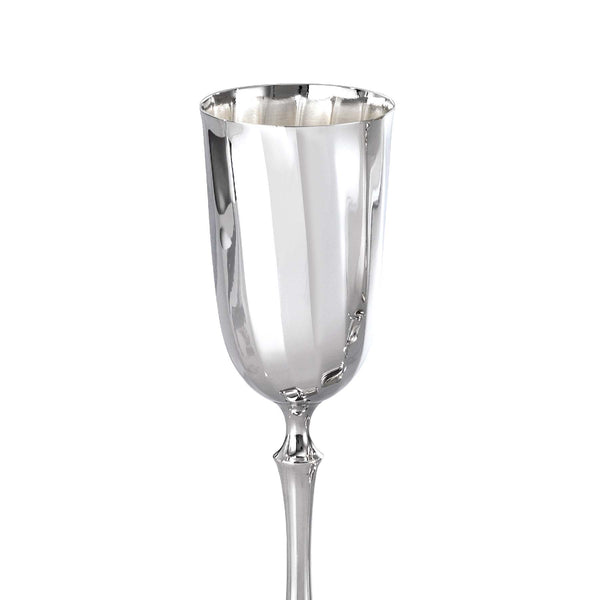 Close-up of the Luxury silver-plated Newport champagne glass by Greggio handcrafted in Italy