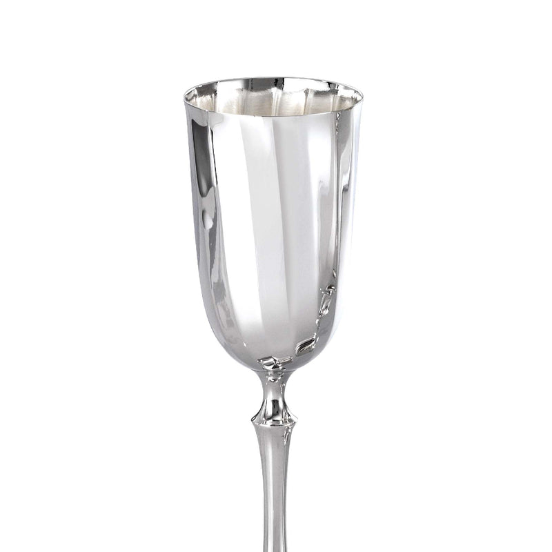 Close-up of the Luxury silver-plated Newport champagne glass by Greggio handcrafted in Italy