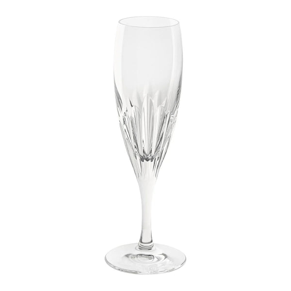 Chartres crystal champagne flute with Gothic-inspired bevel cuts, by Cristallerie de Montbronn.