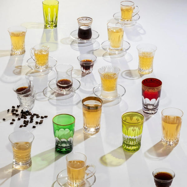 Styled Chartres crystal Tea Glass with Gothic-inspired bevel cuts by Cristallerie de Montbronn.