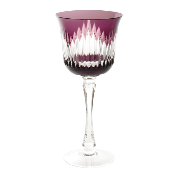 Chartres Amethyste crystal White Wine Glasses with Gothic-inspired bevel cuts by Cristallerie de Montbronn.