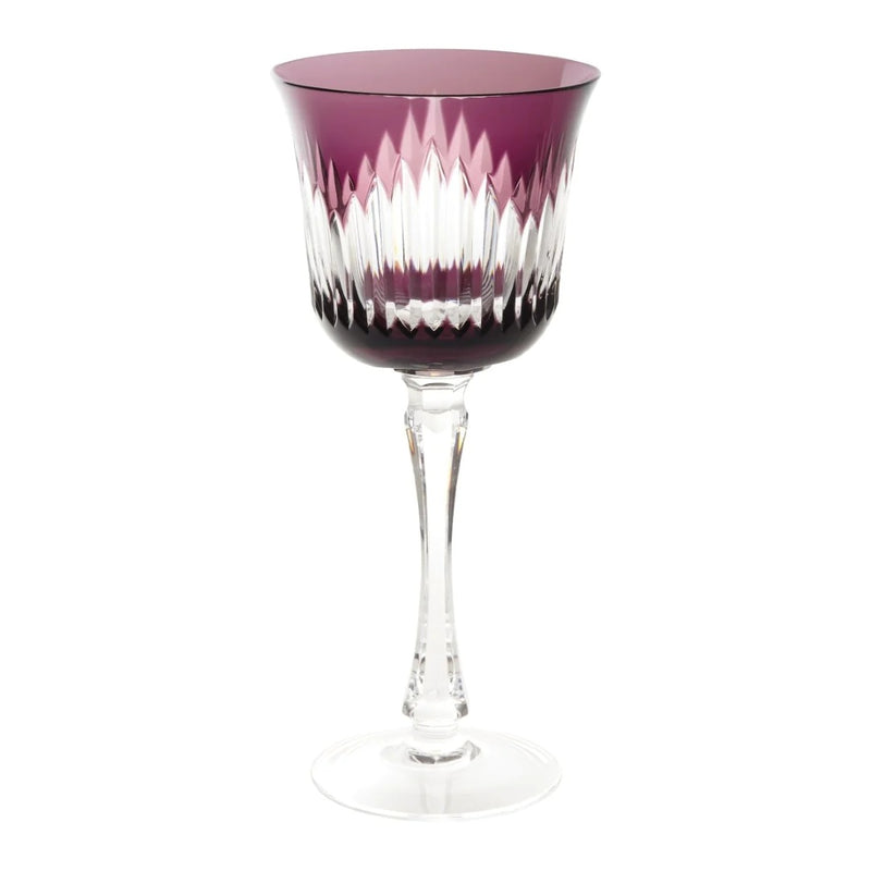 Chartres Amethyste crystal White Wine Glasses with Gothic-inspired bevel cuts by Cristallerie de Montbronn.