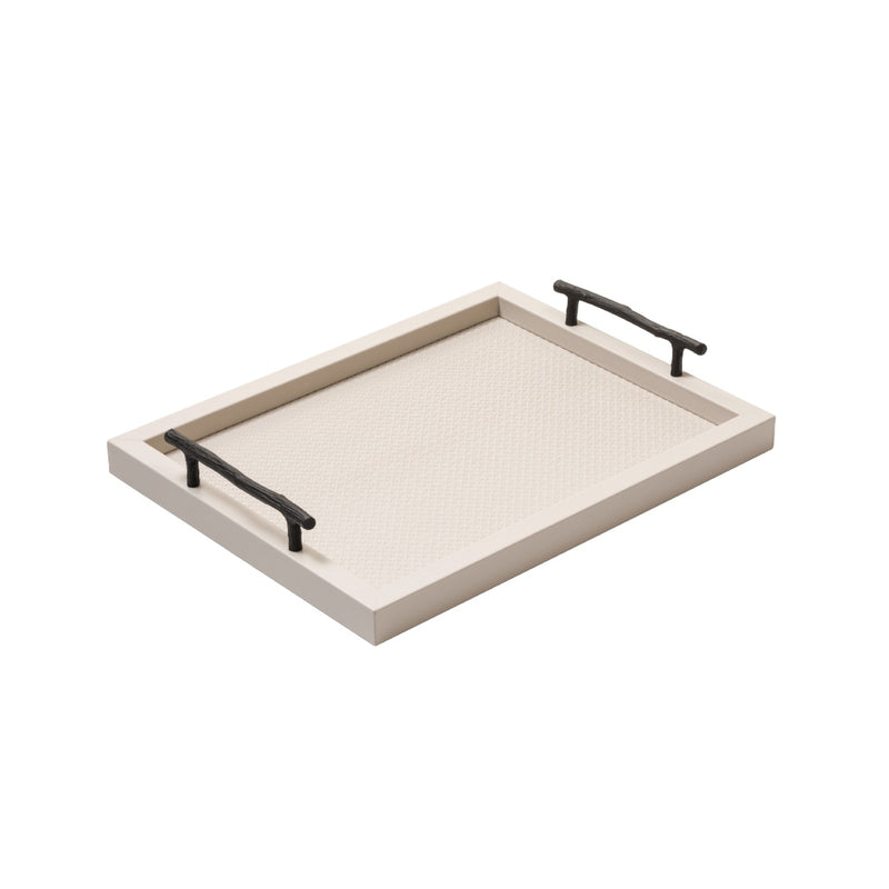 Rectangular leather tray medium with Vienna pattern and oxidized bronze handles by Giobagnara