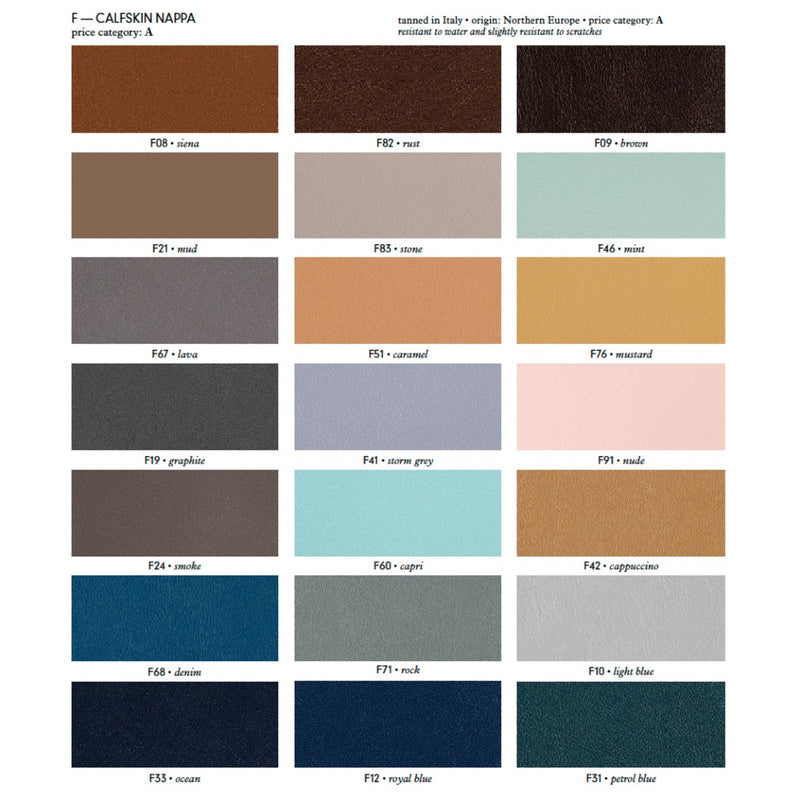 Chaumont Square tray Color swatch chart for calfskin nappa leather with various color names page 1
