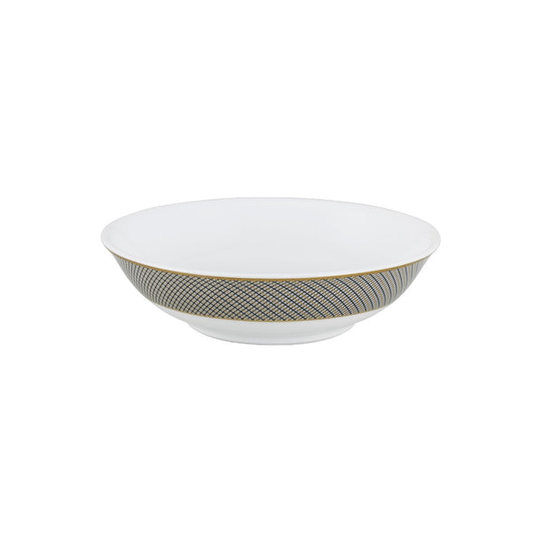 Chinese bone cup in Limoges porcelain with black and gold Bauhaus-inspired geometric design from the Oskar collection by Raynaud.